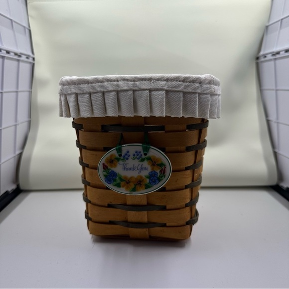 Longaberger Small Utensil Basket w/ Liner, Protector, Divider & “Thank You” Tie - Picture 1 of 9